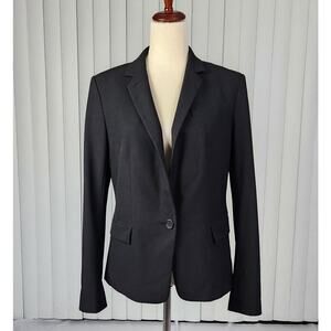 Ann Taylor All-Season One Button Jacket Collared Shoulder Pads Black Size 8